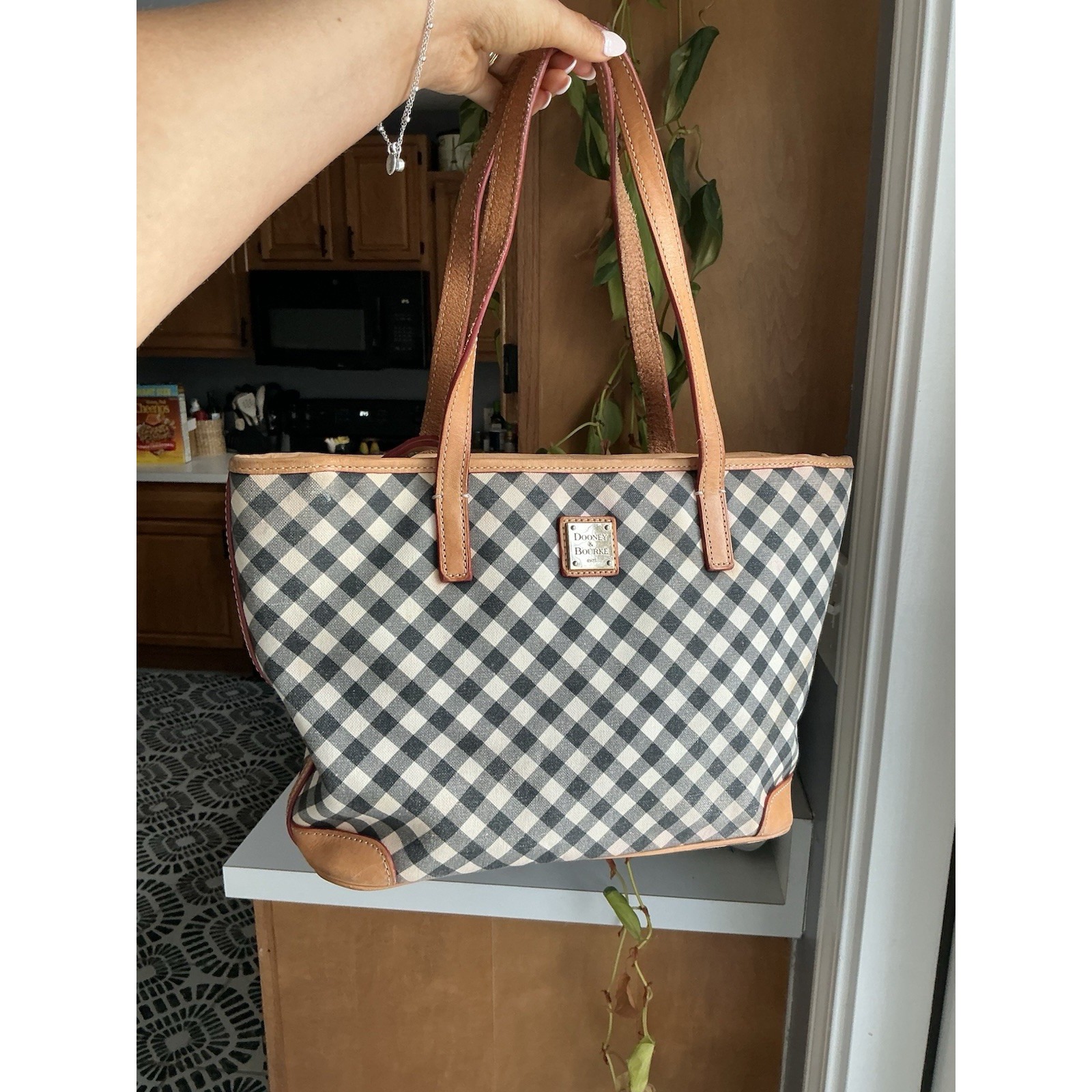 Dooney & Bourke Gingham Shoulder Bag Black And White Plaid Read